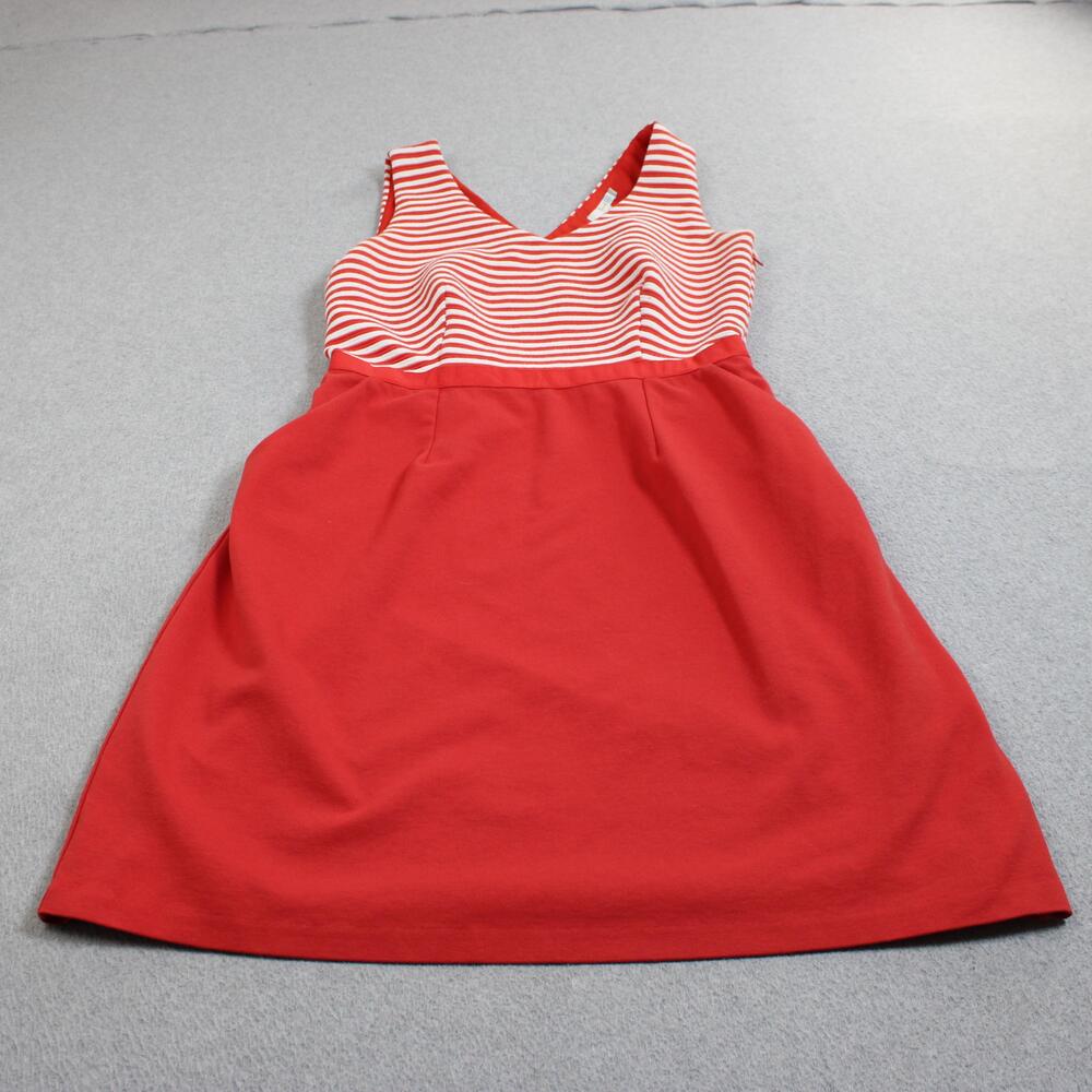 Boden Dress Women 12 US 16 UK Orange Stripe Fit Flare Sleeveless V Neck Jersey